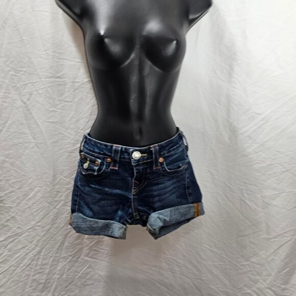 Vintage y2k dark wash true religion low rise denim shorts - Picture 2 of 4
